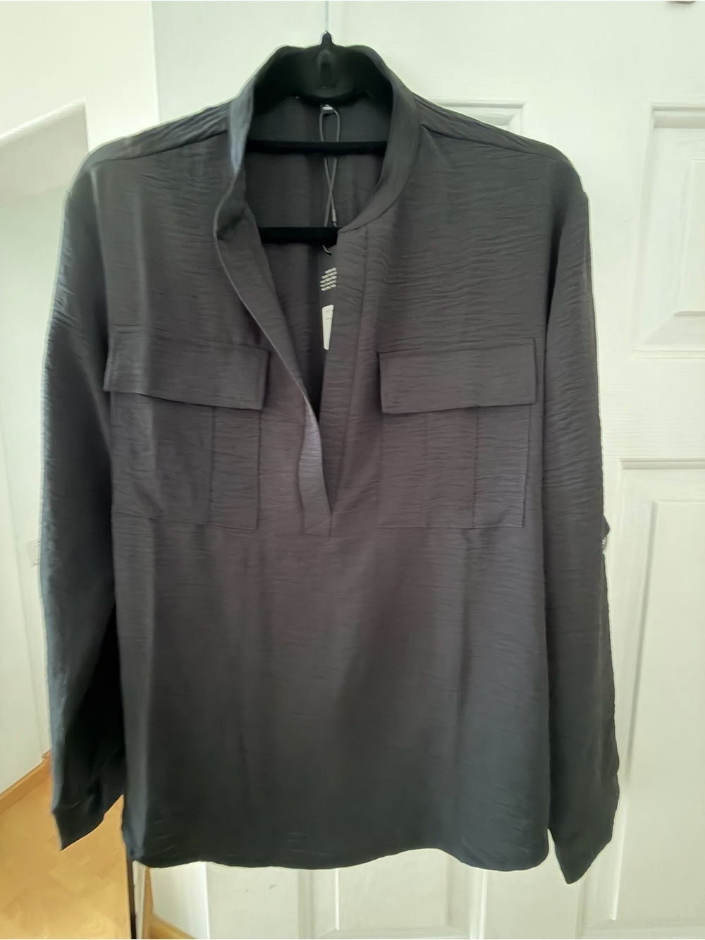 Fashion Nova Charcoal Black Split-Neck Utility Blouse - Picture 2 of 3